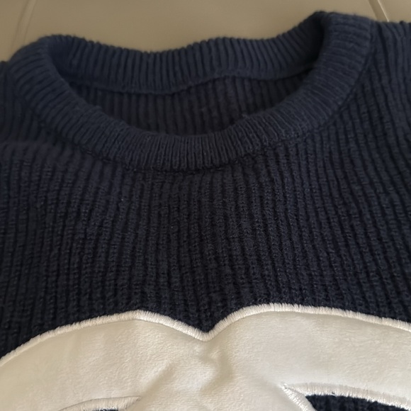 Chanel Navy Blue Oversized Knit Logo Sweater CC Double C Patch Fits M - XL - Picture 7 of 7